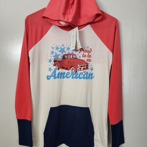 Red and White Kids Hoodie with American Print